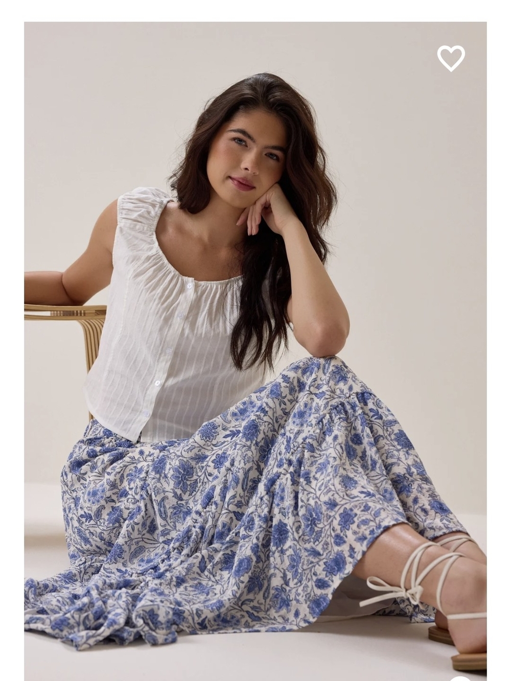 Altar'd State Solara Tiered Maxi Skirt Blue/Ivory Floral
